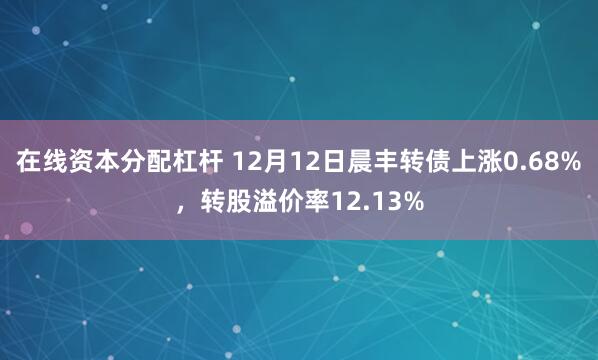 在线资本分配杠杆 12月12日晨丰转债上涨0.68%，转股溢价率12.13%