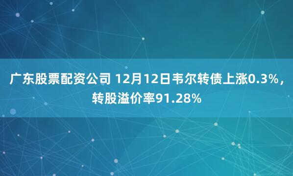 广东股票配资公司 12月12日韦尔转债上涨0.3%，转股溢价率91.28%