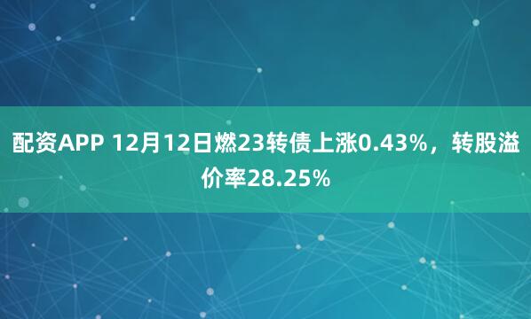 配资APP 12月12日燃23转债上涨0.43%，转股溢价率28.25%