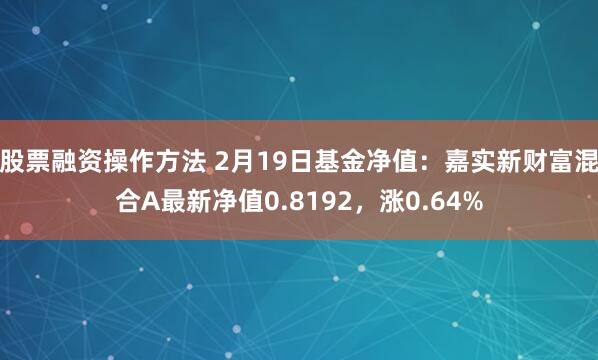 股票融资操作方法 2月19日基金净值：嘉实新财富混合A最新净值0.8192，涨0.64%